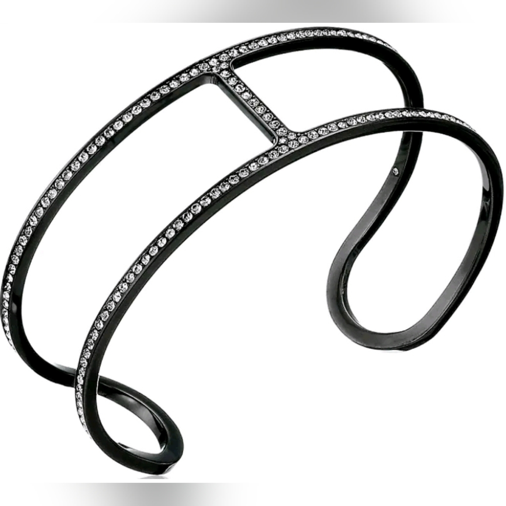 Gorgeous Michael Kors Black Tone Brilliance Cuff Bracelet Crystals Pave - Picture 4 of 9